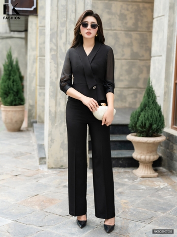 Bộ đồ vạt cổ phối tay + quần ống đứng NKBD2607002 ( Set cả quần + áo )