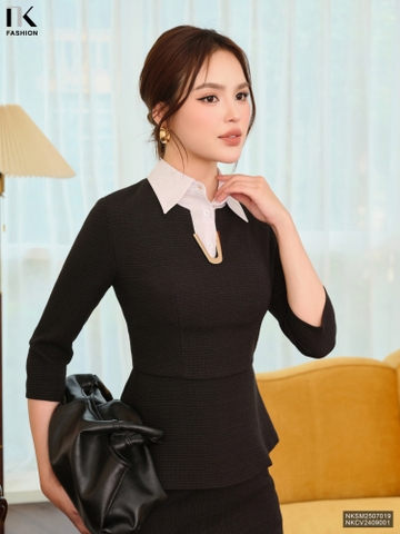 Sơ mi text kim tuyến peplum sang xin, kiểu cách NKSM2507019
