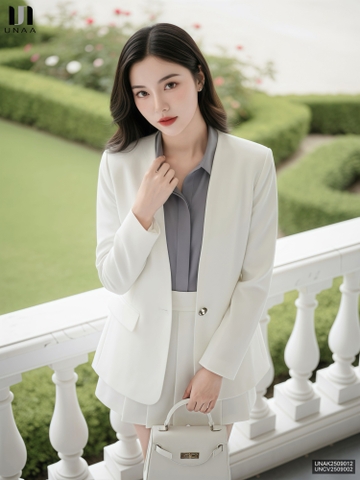 Áo vest không cổ cúc đơn sang xịn, đứng forrm UNAK2509012