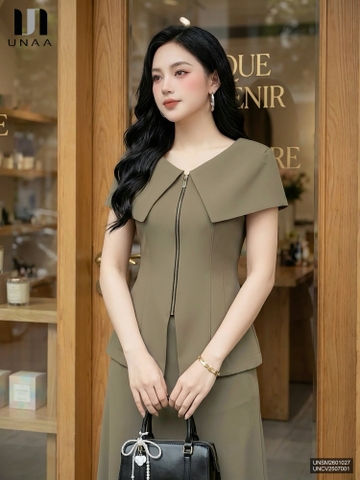 Sơ mi vai chờm cổ V lá mới lạ, sang trọng UNSM2601027