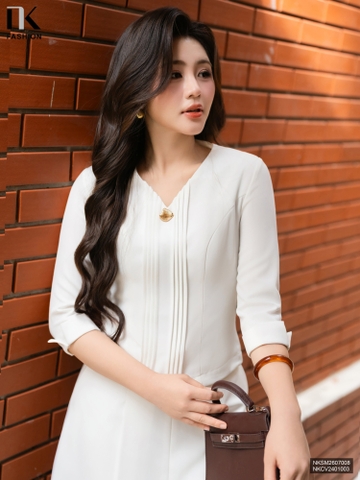 Sơ mi cổ tim mí dọc thân NKSM2607008 (Áo rời ko kèm QU/CV/PK )