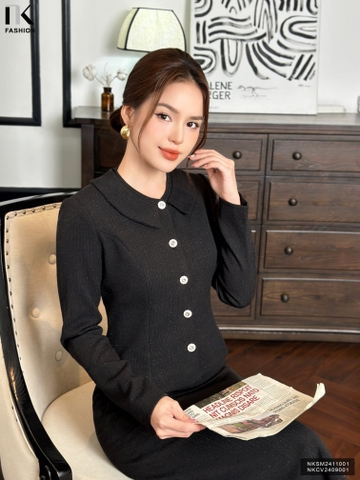 Áo Ký giả text cổ tàu sen sang xịn, set dạ đẹp cho mùa đông mới NKSM2411001 ( Ko kèm CV - PK)