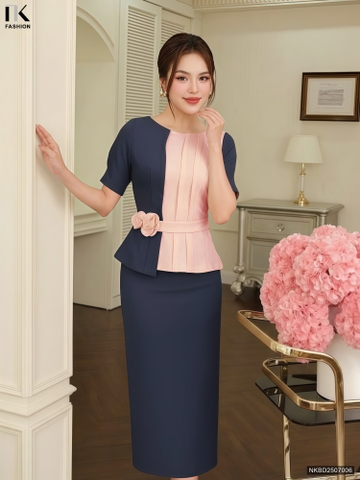 Set chân váy bút chì + áo phối màu hoa eo điệu đà NKBD2507006