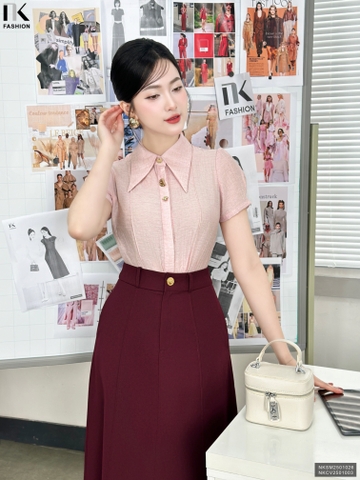 Chân váy công sở A diễu cạp, nhẹ nhàng, ghép set đẹp, dễ mặc NKCV2501001