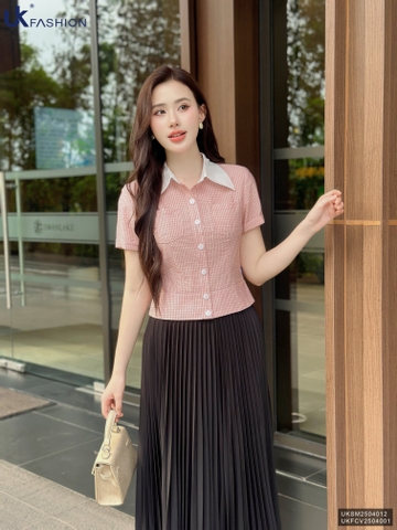 Sơ mi kẻ túi ốp phối cổ lịch sự, mới mẻ UKSM2504012