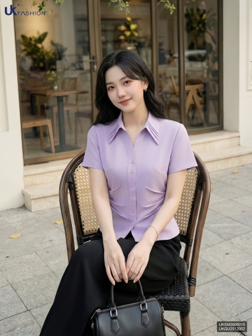 Sơ mi cổ đức V mí lá xếp eo UKSM2606015 ( Áo rời không kèm QU/CV/PK )