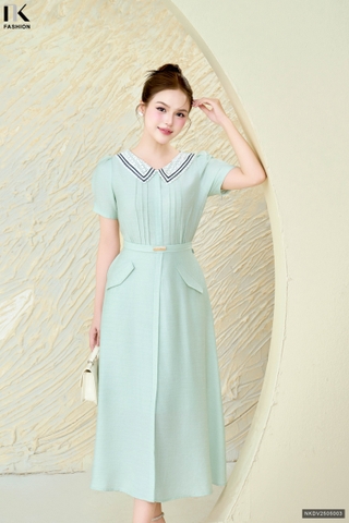 Đầm cổ ren nhún eo điệu đà NKDV2505003