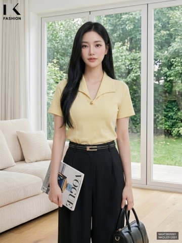 Áo thun V lá cổ mềm nhẹ, trẻ trung NKAT2605001