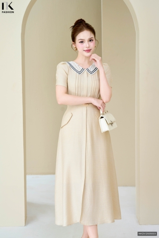 Đầm cổ ren nhún eo điệu đà NKDV2505003