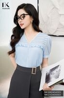 Áo Sơ Mi Kẻ Ren Cổ Bèo Ngực NK Fashion Công Sở Nữ Thanh Lịch, Nữ Tính Vải Mềm Mịn NKSM2404005