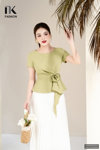 Sơ mi xếp hoa eo sang đẹp, xịn NKSM2503007