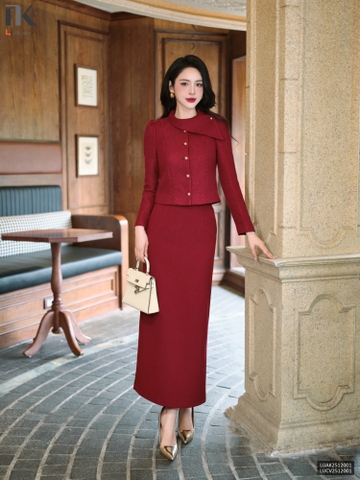 Chân váy bút chì suông diễu ly ghép set cực sang xịn LUCV2512001