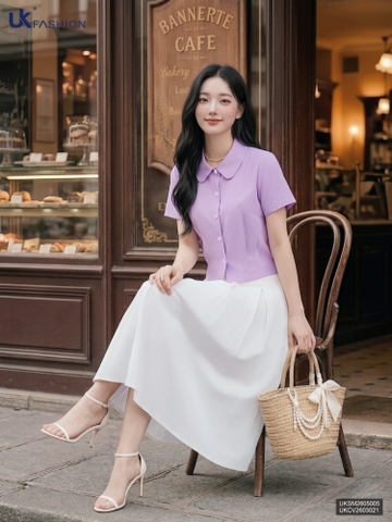 Sơ mi cổ sen súp eo kép UKSM2605005 ( Áo rời ko kèm CV/PK )