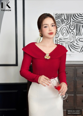 Áo Len Tiệc  NK Fashion Công Sở Nũ Thế Kế Cổ Bèo lật Trẻ Trung Chất Vải Mềm Mịn NKAL2412001