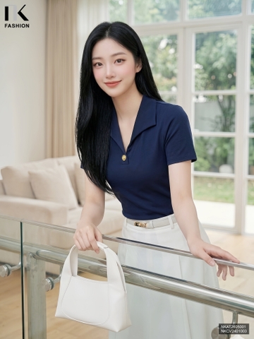 Áo thun V lá cổ mềm nhẹ, trẻ trung NKAT2605001