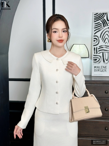 Áo Ký giả text cổ tàu sen sang xịn, set dạ đẹp cho mùa đông mới NKSM2411001 ( Ko kèm CV - PK)