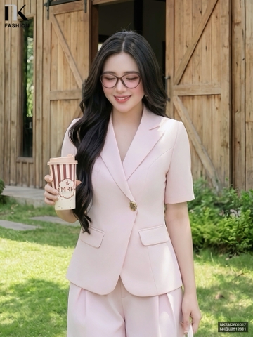 Blazer giao cúc đơn cộc tay thanh lịch NKSM2601017