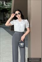 Áo Sơ Mi Kẻ Ren Cổ Bèo Ngực NK Fashion Công Sở Nữ Thanh Lịch, Nữ Tính Vải Mềm Mịn NKSM2404005