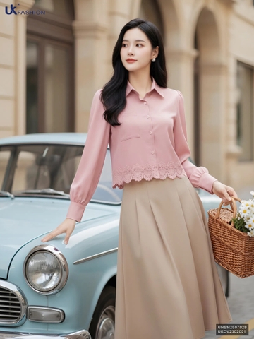 Áo Sơ Mi Cổ Đức Dài Tay Ren Gấu Unaa Fashion Thời Trang Công Sở Nữ Thanh Lịch Vải Mềm Mịn UNSM2507029