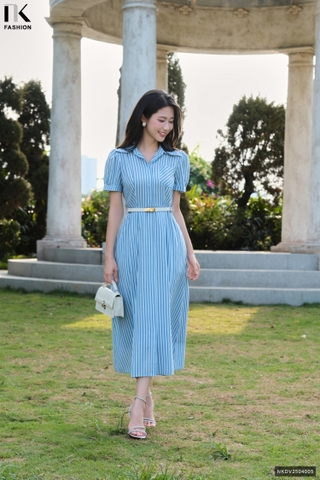 Đầm kẻ cổ đức xếp thân cực kì xinh đẹp và duyên dáng NKDV2504005 ( ko kèm phụ kiện )