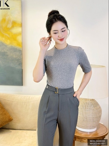 Áo len cổ tròn vai bồng tay lỡ gọn gàng, mềm mịn, NKAL2408002