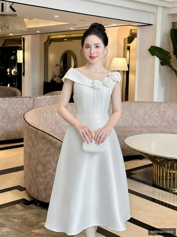 Đầm Dự Tiệc Bấu mí hoa 3D Tinh Tế NK Fashion Dày Dặn Đứng Form Chuẩn Thanh Lịch NKDV2410003