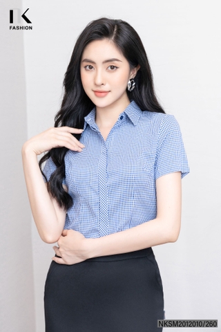 Sơ Mi Kẻ Nẹp Chéo Cộc Tay NKSM2012010