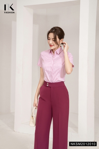 Sơ Mi Kẻ Nẹp Chéo Cộc Tay NKSM2012010
