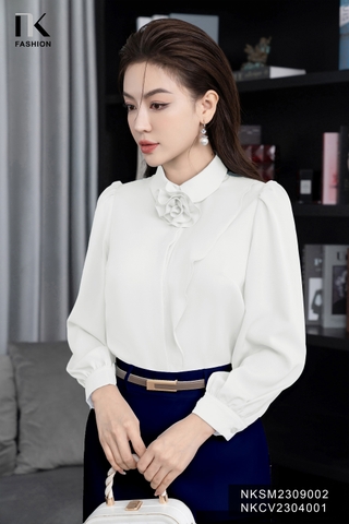Áo Sơ Mi Dài Tay Cổ Đức Hoa Bèo Vai NKSM2309002