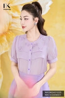NK Fashion Áo Sơ Mi Cổ Tròn Tay Lỡ Đính Nơ Dập Cổ Tiểu Thư, Trẻ Trung NKSM2401025