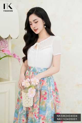 Áo Sơ Mi Kẻ Ren Bấu Mí Cổ NK Fashion Công Sở Nữ Thanh Lịch Vải Mềm Mịn NKSM2404004