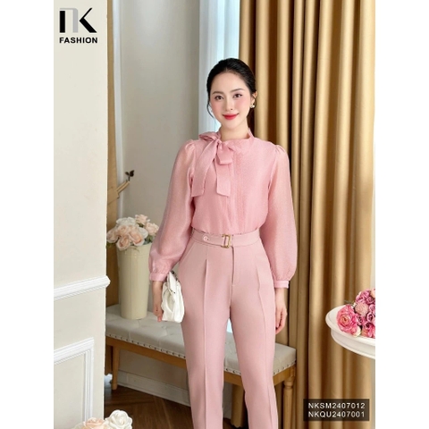 Áo Sơ Mi Dài Tay Xếp Nơ Cổ NK Fashion Công Sở Nữ Thanh Lịch, Nữ Tính Vải Mềm Mịn NKSM2407012