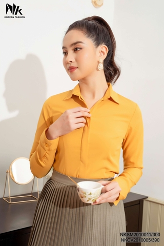 Áo Sơ Mi Dài Tay Cổ Đức Nẹp Dấu Khuy cơ bản phù hợp nhiều kiểu dáng NKSM2010011 ( Ko kèm QU/CV/PK)