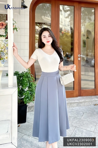 Áo Len Cộc Tay Cổ Tim UK Fashion Trendy, Chất Len Cao Cấp UKFAL2309003