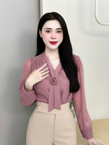 Sơ mi tơ cổ vạt hoa cực xinh xắn UKFSM2409014