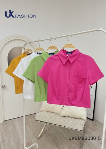 Áo Sơ Mi Cổ Đức Croptop NK Fashion Túi Ngực Thiết Kế Lệch Trẻ Trung Năng Động Chất Vải Thoáng Mát Mềm Mịn UKSM2303015
