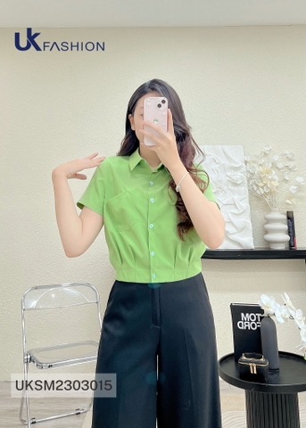 Áo Sơ Mi Cổ Đức Croptop NK Fashion Túi Ngực Thiết Kế Lệch Trẻ Trung Năng Động Chất Vải Thoáng Mát Mềm Mịn UKSM2303015