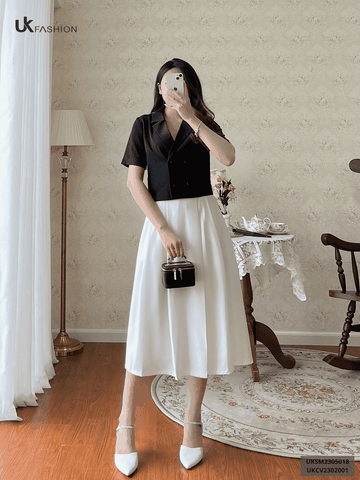 Áo Sơ Mi Ngắn Tay UK FASHION Thiết Kế Cổ Ve 4 Cúc Phối 2 Bên Thanh Lịch Chất Vải Nhập Hàn Cao Cấp UKSM2305018