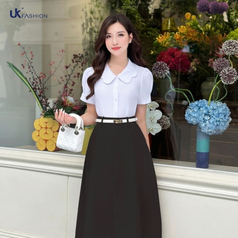 Áo Sơ Mi Croptop Cổ Sen Kiểu UK Fashion Công Sở Nữ Thanh Lịch, Dịu Dàng Vải Mềm Mịn UKSM2406006
