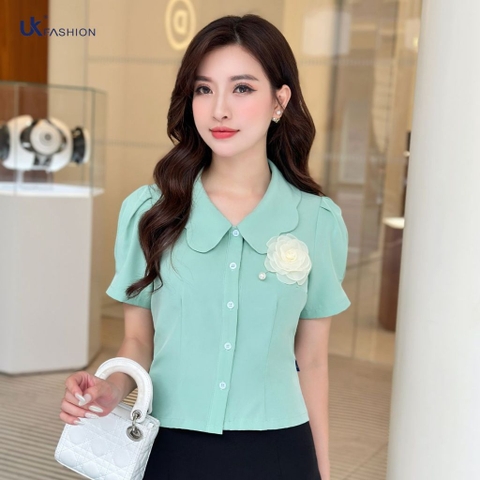 Áo Sơ Mi Croptop Cổ Sen Kiểu UK Fashion Công Sở Nữ Thanh Lịch, Dịu Dàng Vải Mềm Mịn UKSM2406006