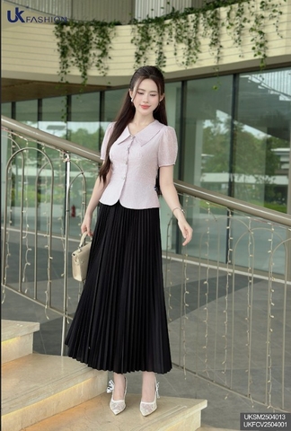 Sơ mi hoa peplum vai bồng UKSM2504013