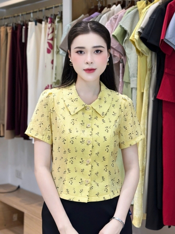 Sơ mi hoa nhí cổ sen nhọn điệu đà UKSM2505021