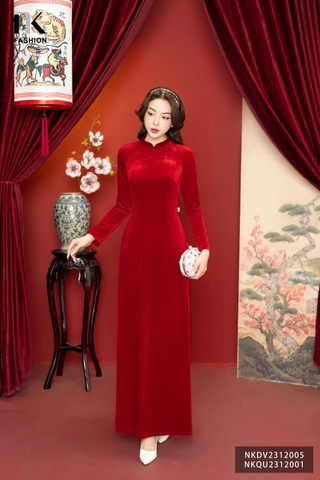 Áo Dài Nhung Xinh Xắn, Giữ Nhiệt Tốt NKDV2312005