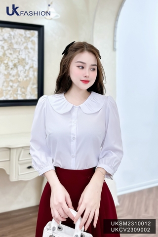 Sơ mi cổ xen xếp tay lỡ UK Fashion Thời Trang Công Sở Nữ Thanh Lịch, Style Hàn Quốc,chất liệu Cao Cấp UKSM2310012