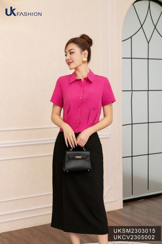 Áo Sơ Mi Cổ Đức Croptop NK Fashion Túi Ngực Thiết Kế Lệch Trẻ Trung Năng Động Chất Vải Thoáng Mát Mềm Mịn UKSM2303015