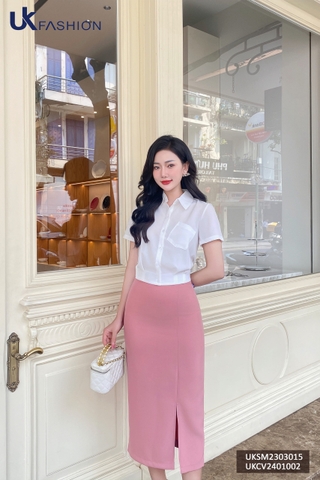 Áo Sơ Mi Cổ Đức Croptop NK Fashion Túi Ngực Thiết Kế Lệch Trẻ Trung Năng Động Chất Vải Thoáng Mát Mềm Mịn UKSM2303015
