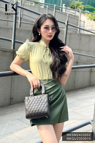 NK Fashion Áo Sơ Mi Chỉ Chun Bèo Vai Trẻ Trung, Nữ Tính, Thời Trang NKSM2403002