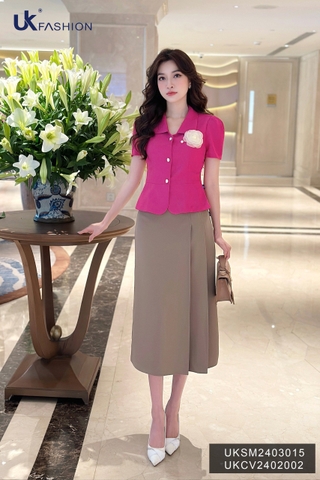 Chân váy chữ A xếp ly sườn Fashion chất liệu cao cấp không nhăn, công sở basic, dễ phối đồ UKCV2402002