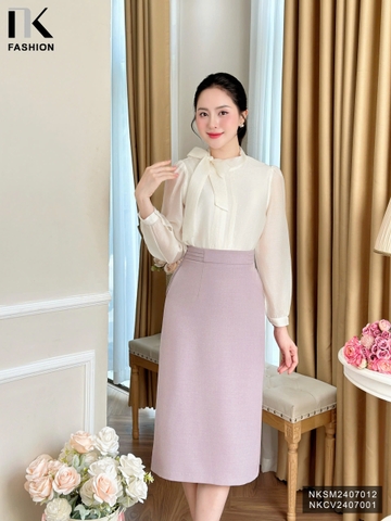 Chân váy A xếp cạp sườn đanh mịn, dày dặn NKCV2407001