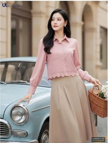 Áo Sơ Mi Cổ Đức Dài Tay Ren Gấu UK Fashion Thời Trang Công Sở Nữ Thanh Lịch Vải Mềm Mịn UNSM2507029